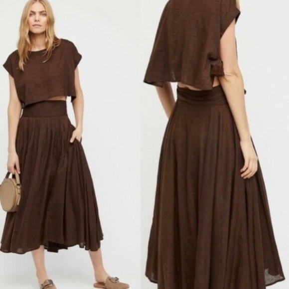 Free People Sundown Burgundy Crop Top And Pleated Wrap Skirt Set - Size XS - Picture 9 of 9